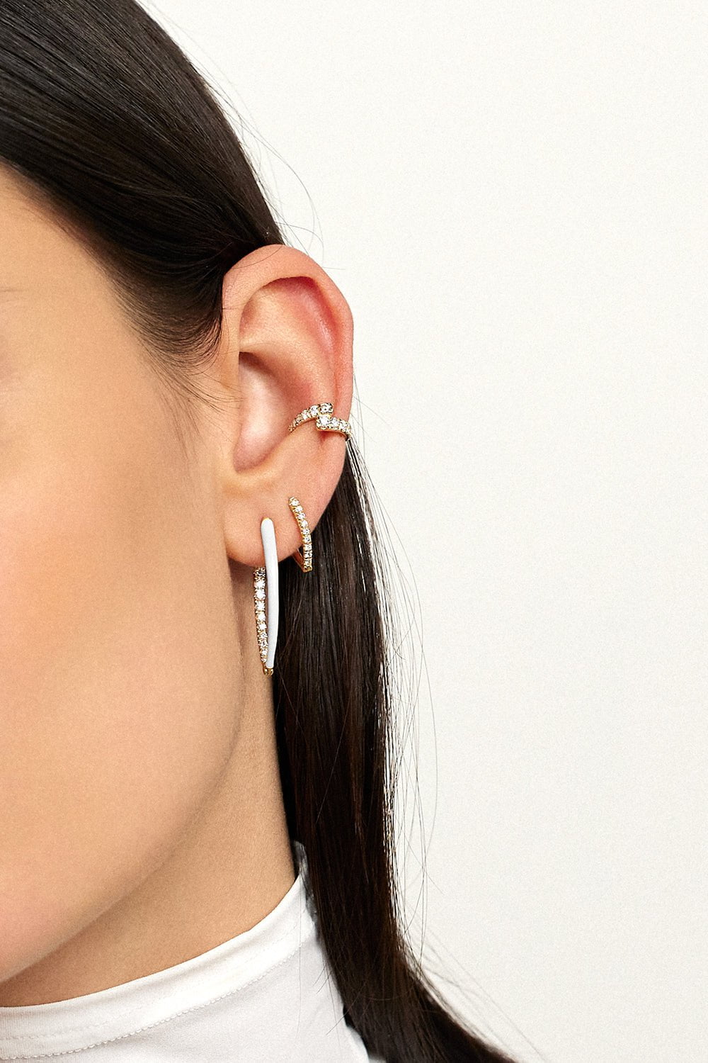 MELISSA KAYE-Medium Army Green Cristina Earrings-YELLOW GOLD