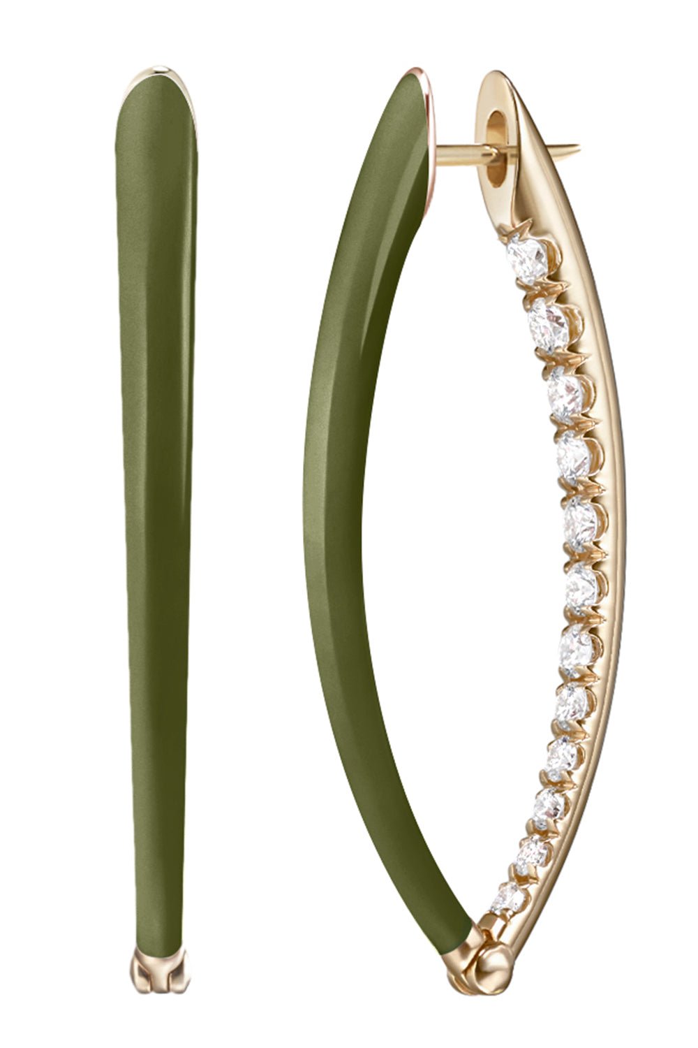 MELISSA KAYE-Medium Army Green Cristina Earrings-YELLOW GOLD