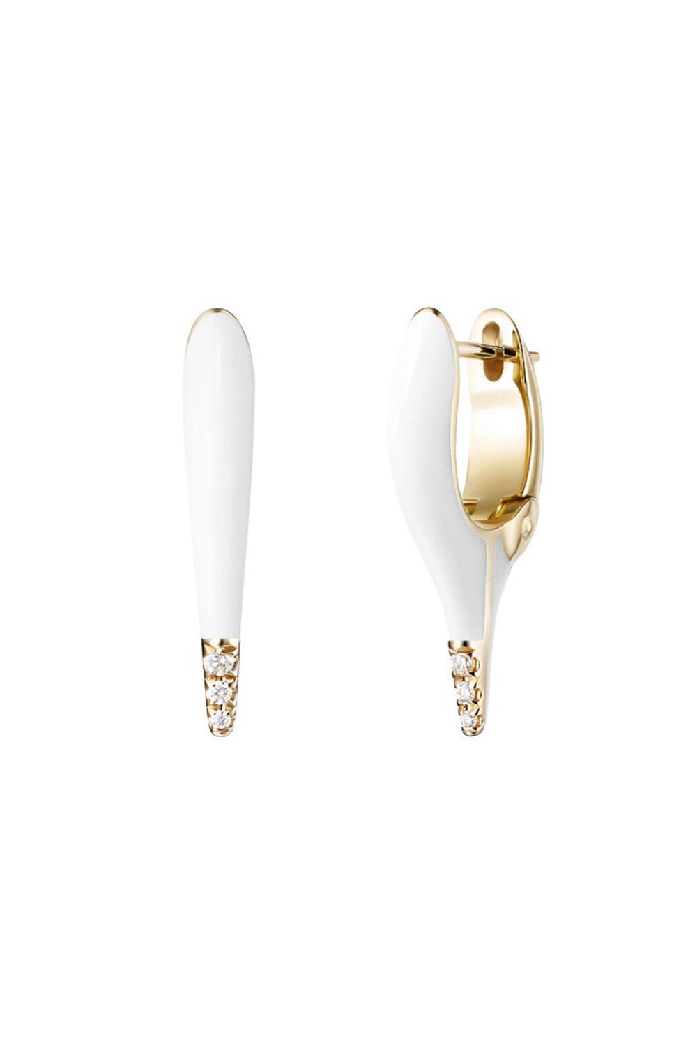 MELISSA KAYE-Mini White Enamel Lola Earrings-YELLOW GOLD
