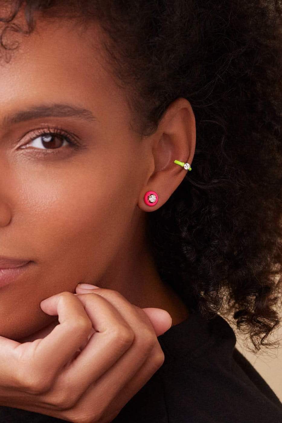 MELISSA KAYE-Neon Pink Sylvie Studs-YELLOW GOLD