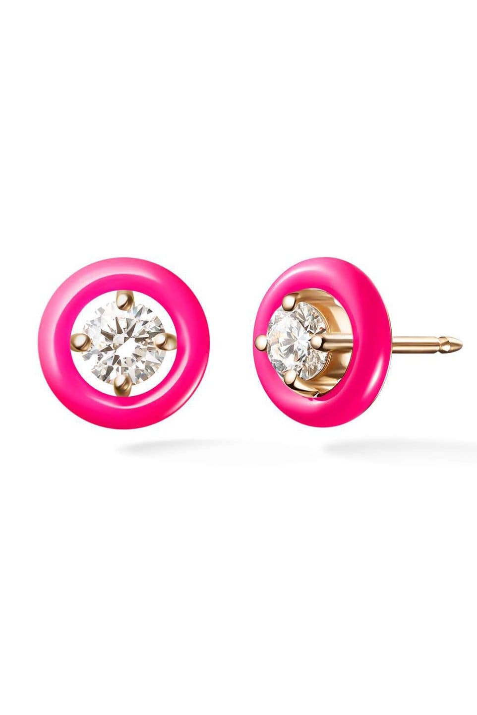 MELISSA KAYE-Neon Pink Sylvie Studs-YELLOW GOLD