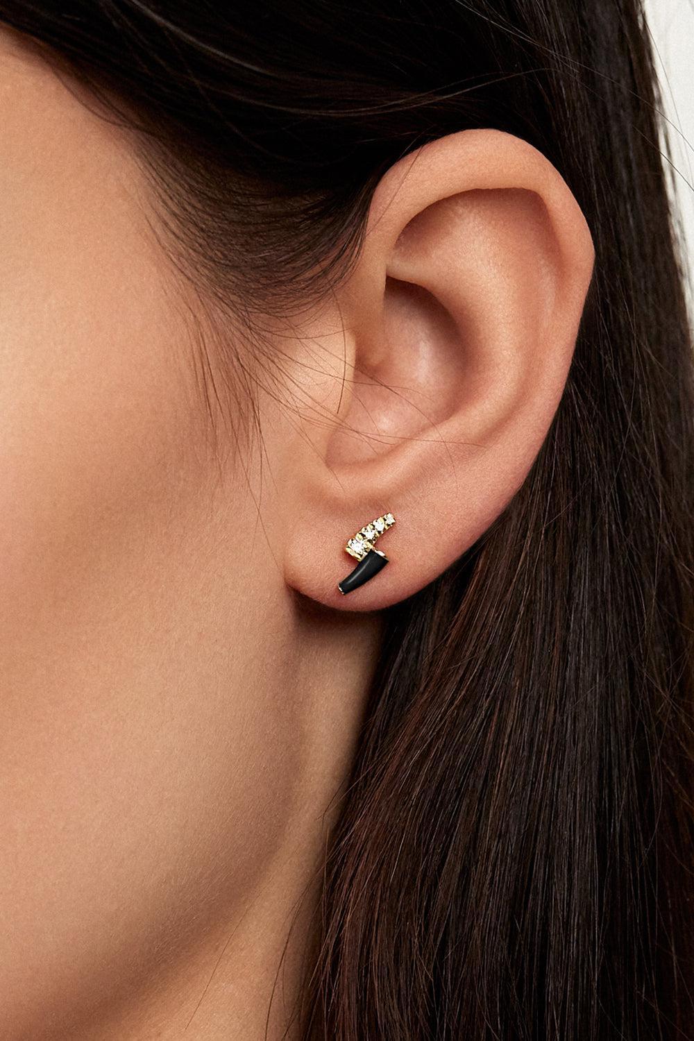 Pastel Blue Partial Diamond Stud Earrings-YELLOW GOLD-JEWELRYFINE JEWELEARRING-MELISSA KAYE