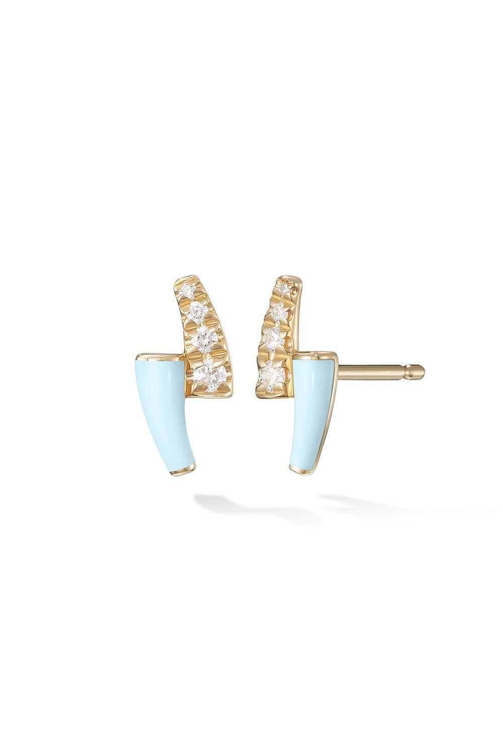 Pastel Blue Partial Diamond Stud Earrings-YELLOW GOLD-JEWELRYFINE JEWELEARRING-MELISSA KAYE