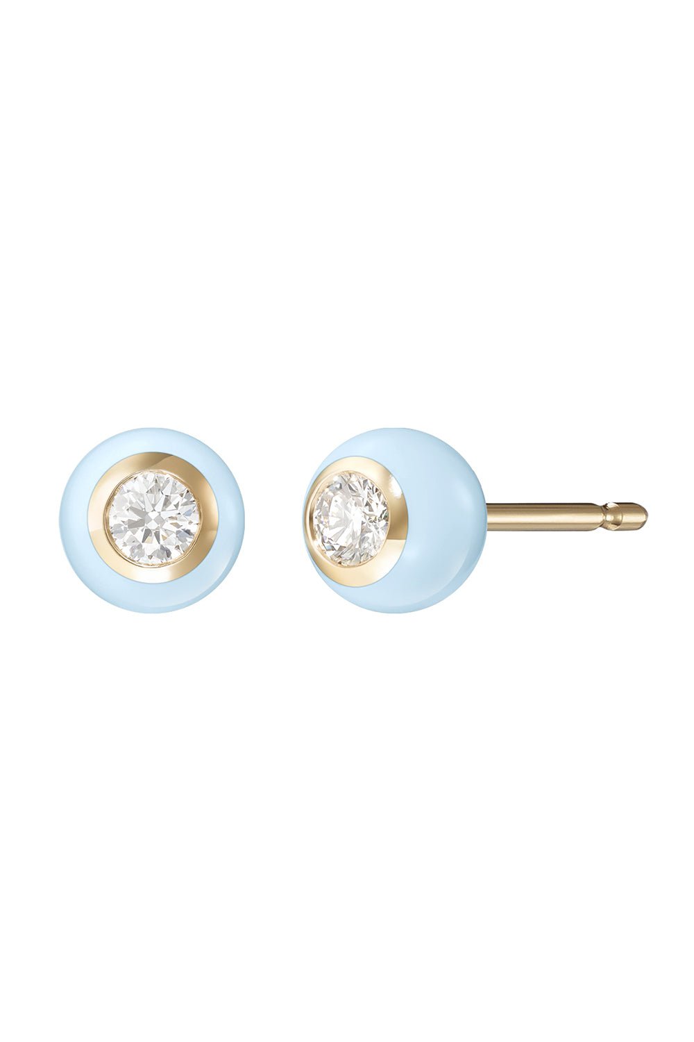 MELISSA KAYE-Small Pastel Blue Audrey Stud Earrings-YELLOW GOLD