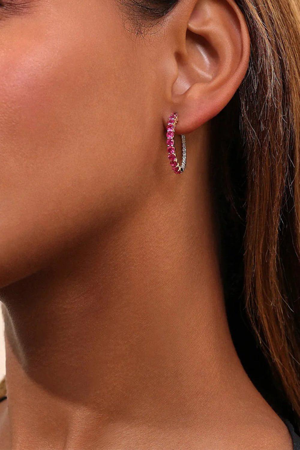 MELISSA KAYE-Small Lenox Pink Sapphire Hoop Earrings-YELLOW GOLD