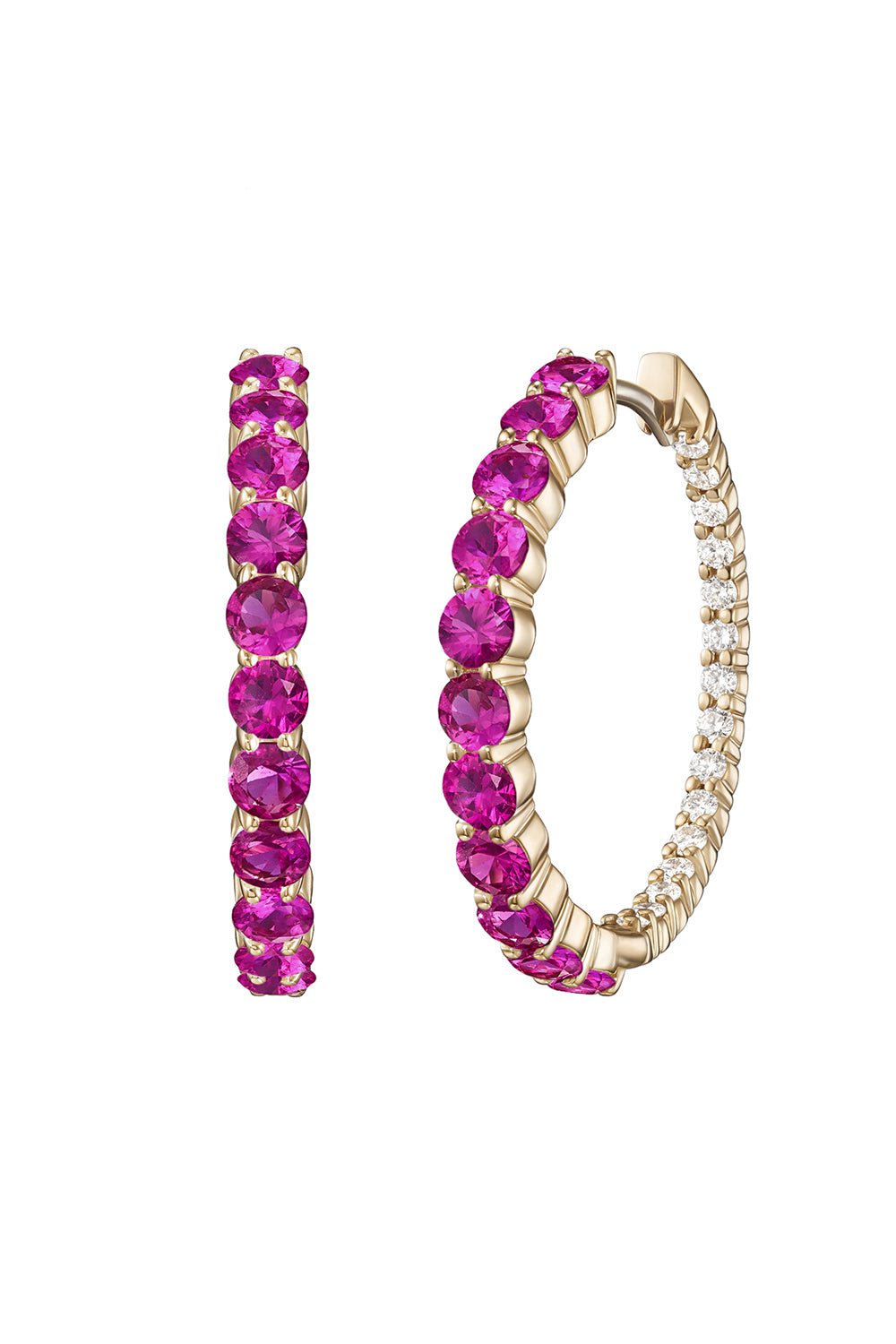 MELISSA KAYE-Small Lenox Pink Sapphire Hoop Earrings-YELLOW GOLD