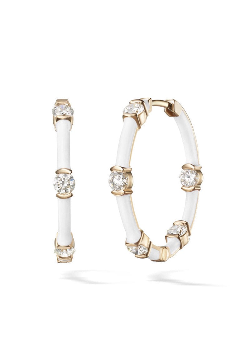 MELISSA KAYE-Small White Enamel Zea Hoops-YELLOW GOLD