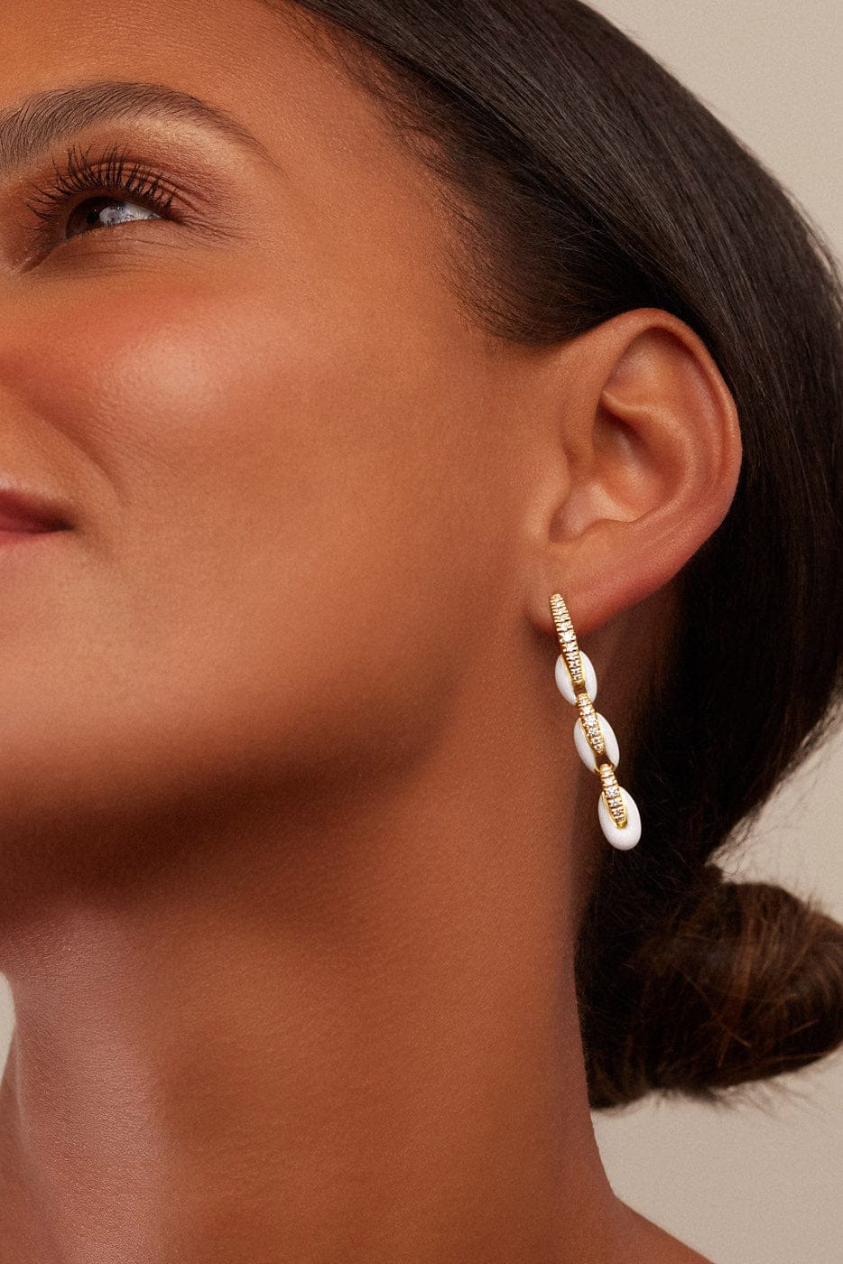 MELISSA KAYE-White Enamel Ada Earrings-YELLOW GOLD