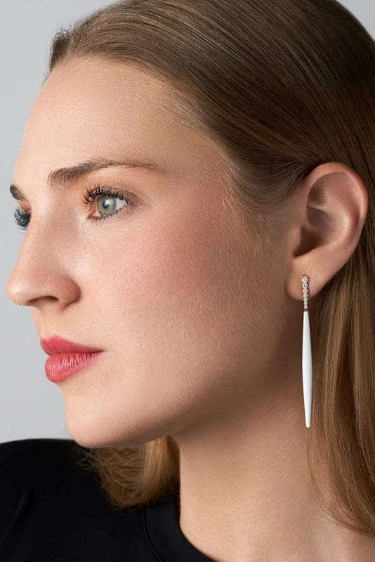 MELISSA KAYE-White Enamel Aria Stiletto Earrings-YELLOW GOLD