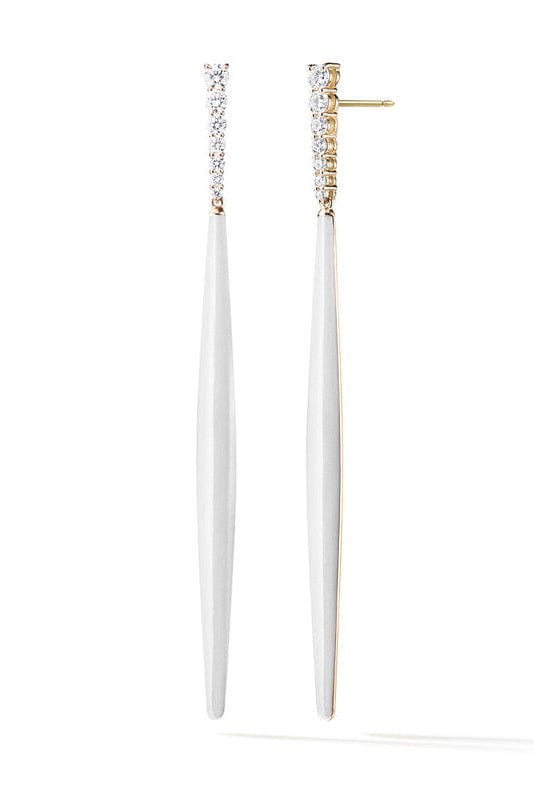MELISSA KAYE-White Enamel Aria Stiletto Earrings-YELLOW GOLD