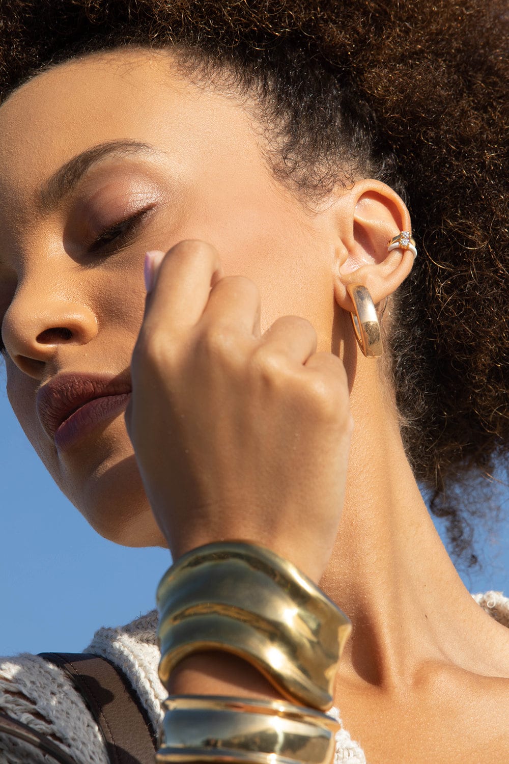 MELISSA KAYE-White Enamel Aria U Earcuff-YELLOW GOLD