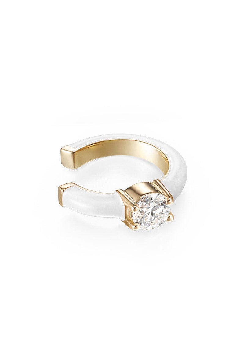 MELISSA KAYE-White Enamel Aria U Earcuff-YELLOW GOLD