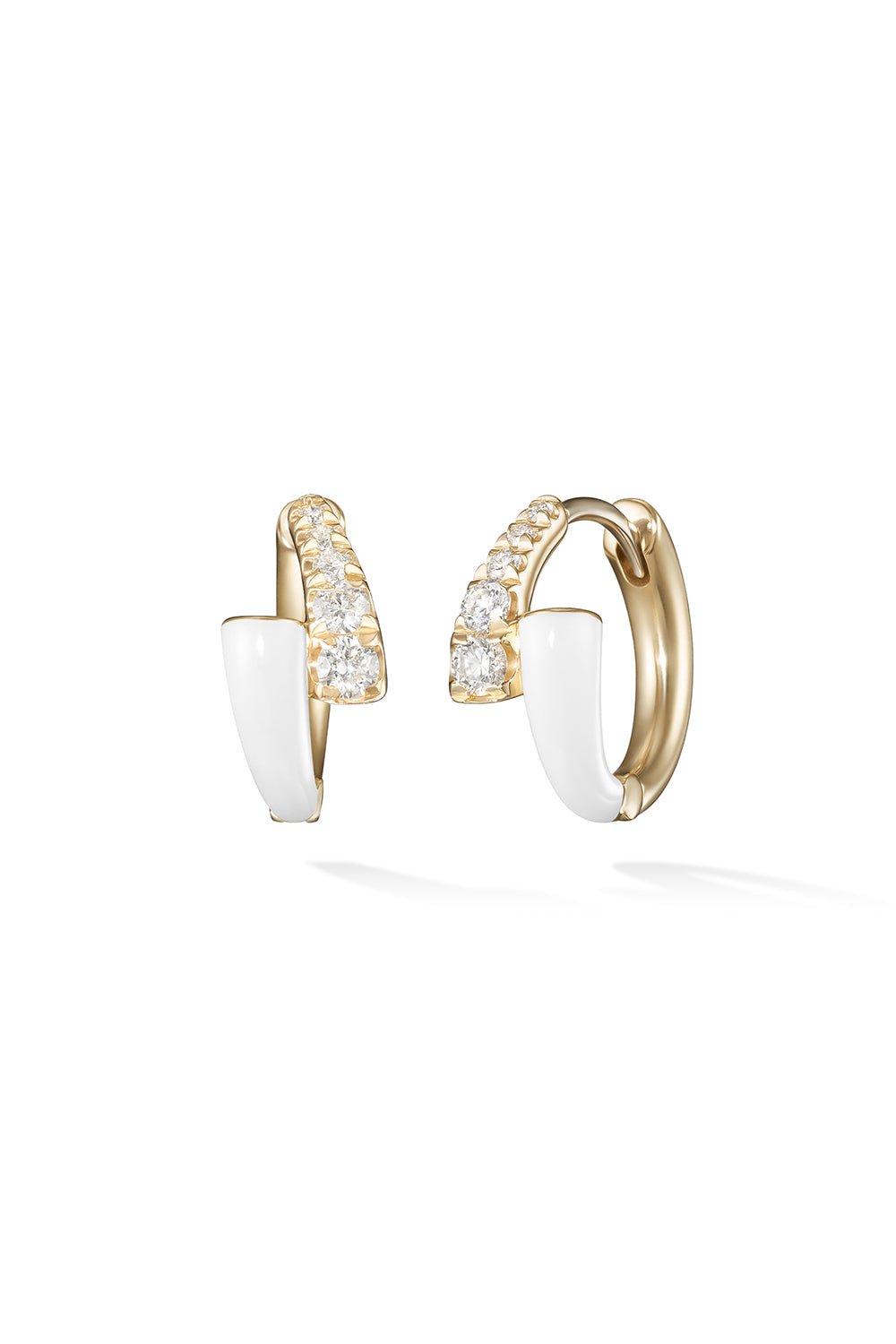MELISSA KAYE-White Enamel Lola Huggie Earrings-YELLOW GOLD