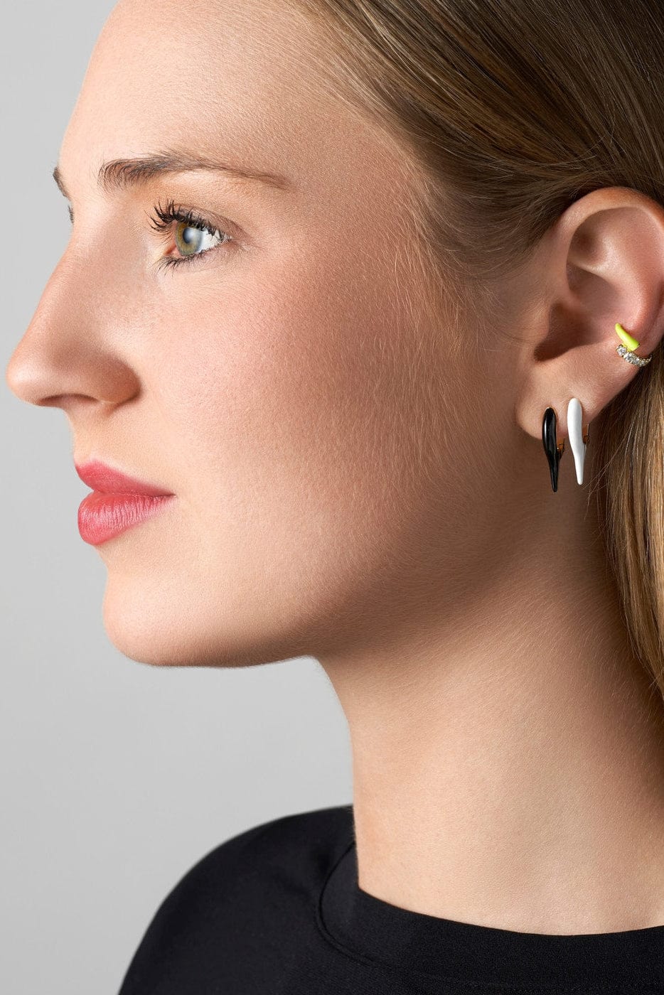 MELISSA KAYE-White Enamel Mini Lola Earrings-YELLOW GOLD