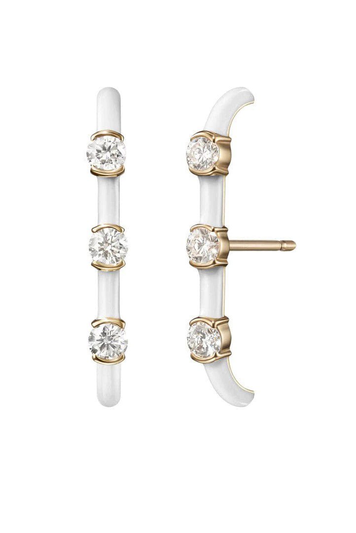 MELISSA KAYE-White Enamel Zea Earhook-YELLOW GOLD