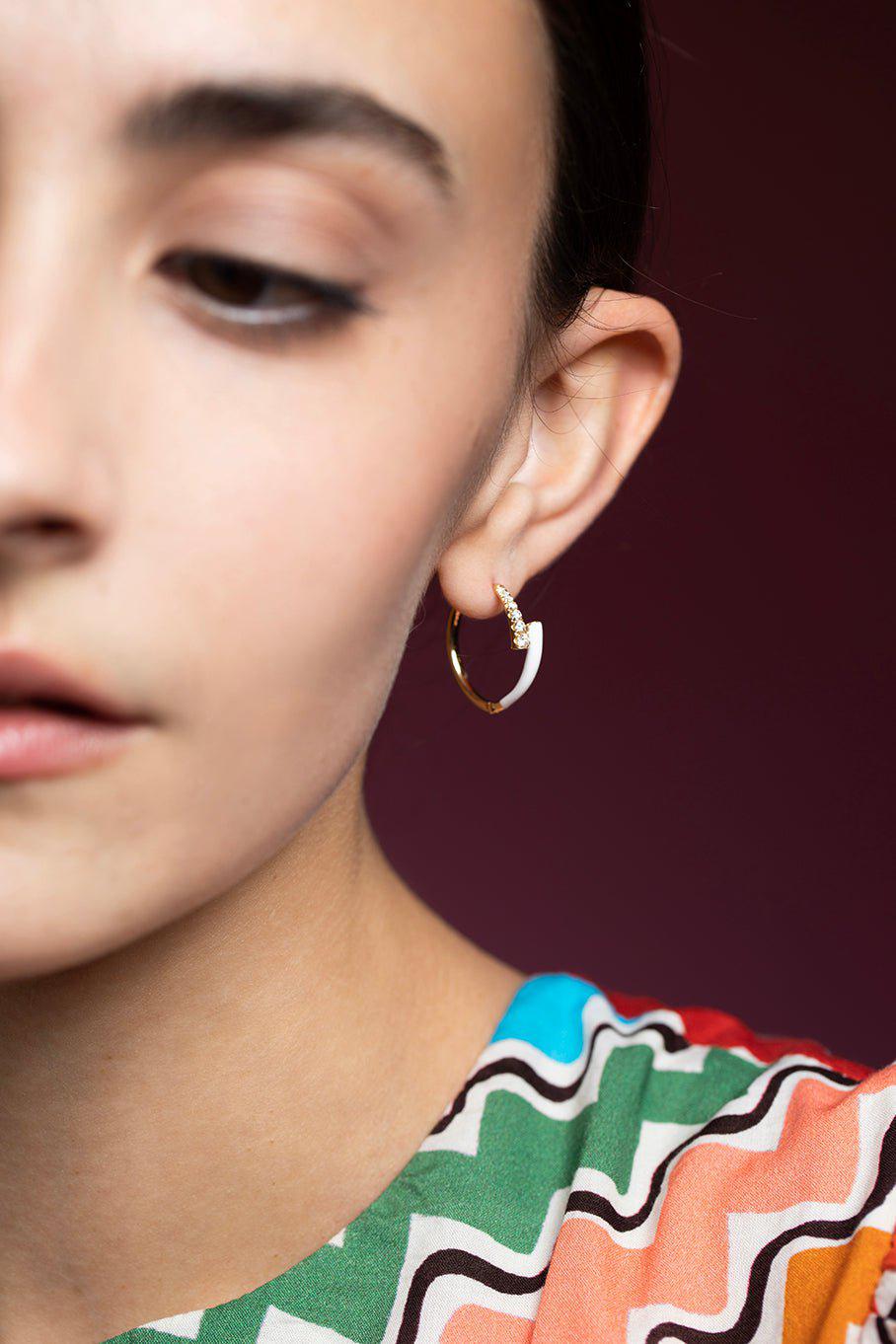 MELISSA KAYE-Lola Hoop Earring - White-YELLOW GOLD
