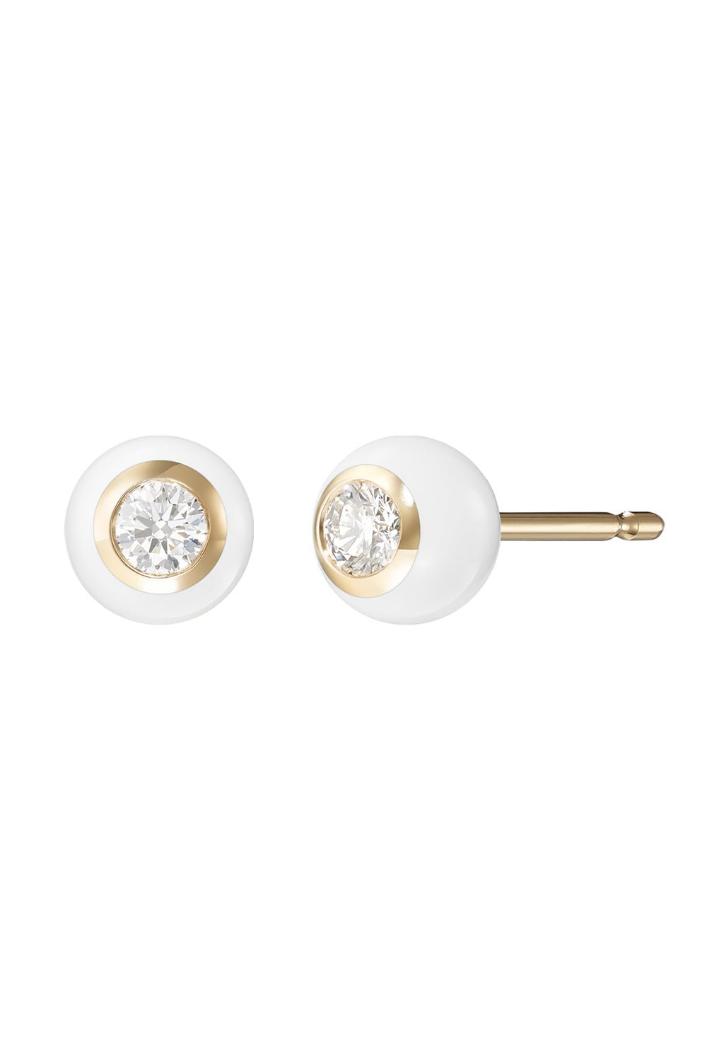 MELISSA KAYE-Medium White Audrey Stud Earrings-YELLOW GOLD