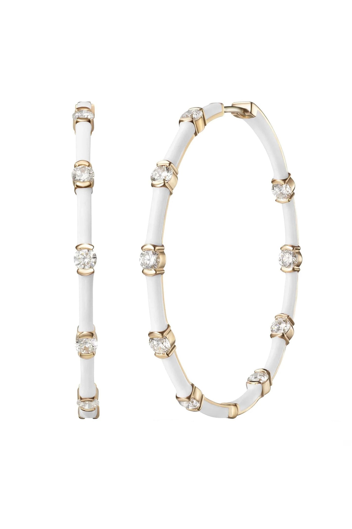 MELISSA KAYE-Zea White Enamel Hoops-YELLOW GOLD