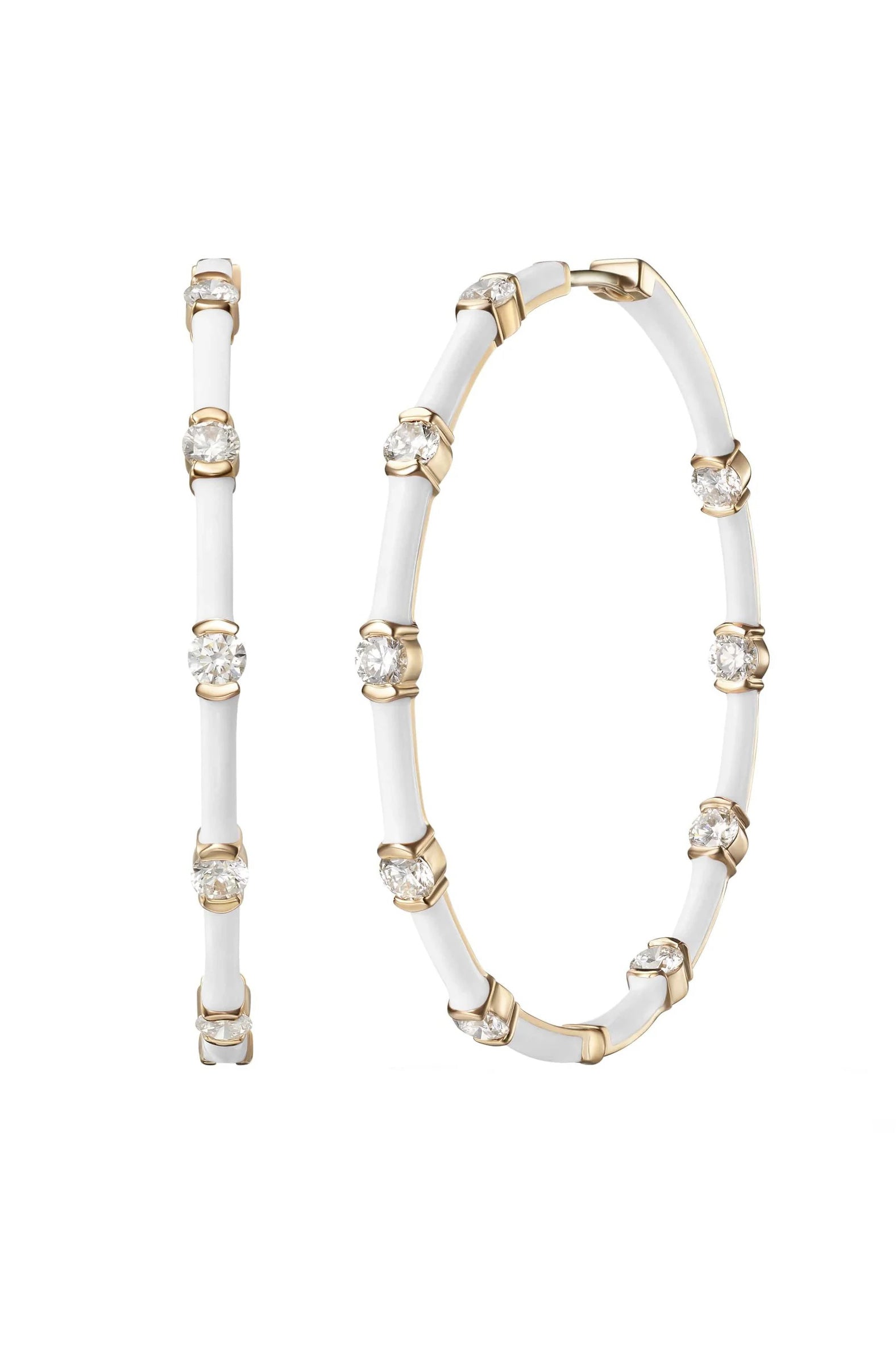 MELISSA KAYE-Zea White Enamel Hoops-YELLOW GOLD