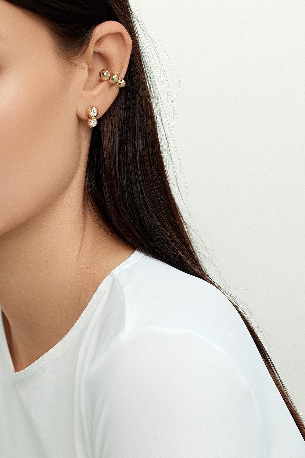 MELISSA KAYE-Large Audrey Double Stud Earrings-YELLOW GOLD