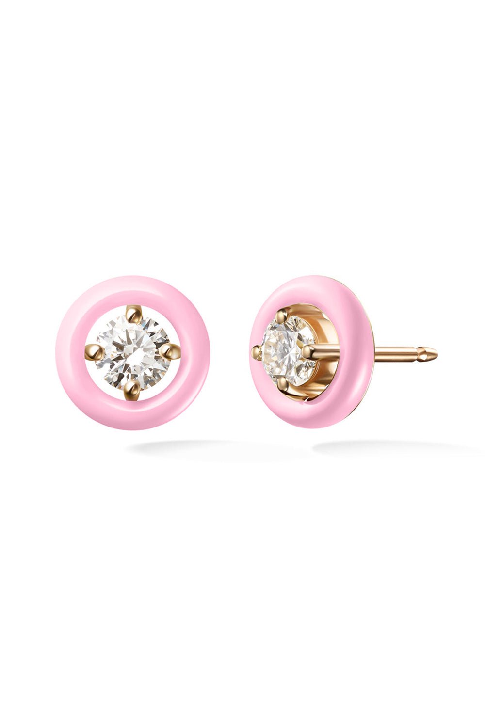 MELISSA KAYE-Marissa Pink Sylvia Diamond Stud Earrings-YELLOW GOLD