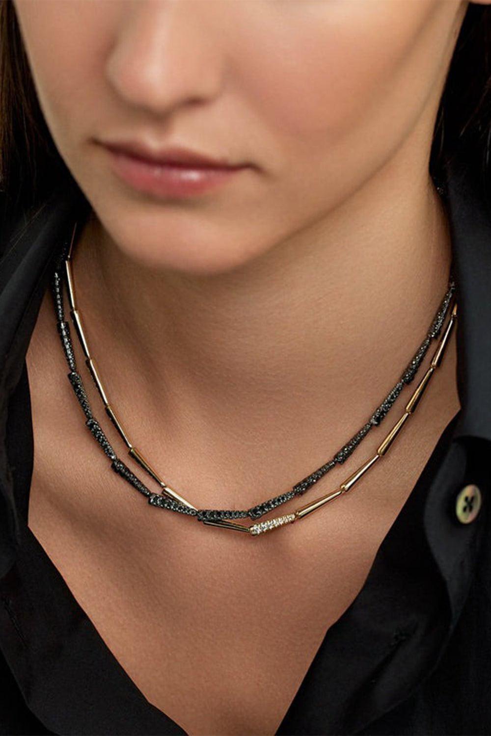 MELISSA KAYE-Black Diamond Lola Linked Necklace-BLACK GOLD
