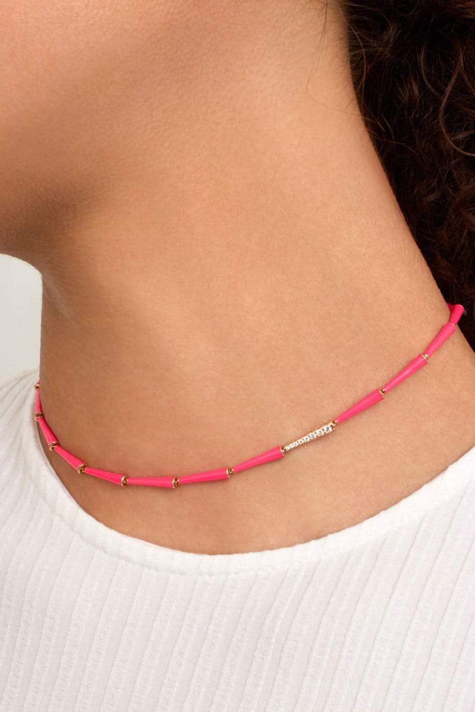 MELISSA KAYE-Neon Pink Lola Linked Necklace-ROSE GOLD