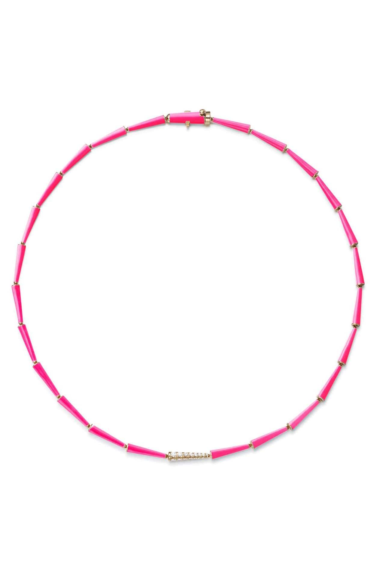 MELISSA KAYE-Neon Pink Lola Linked Necklace-ROSE GOLD