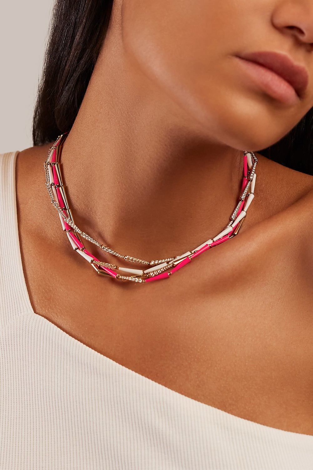 MELISSA KAYE-Neon Pink Lola Linked Necklace-ROSE GOLD