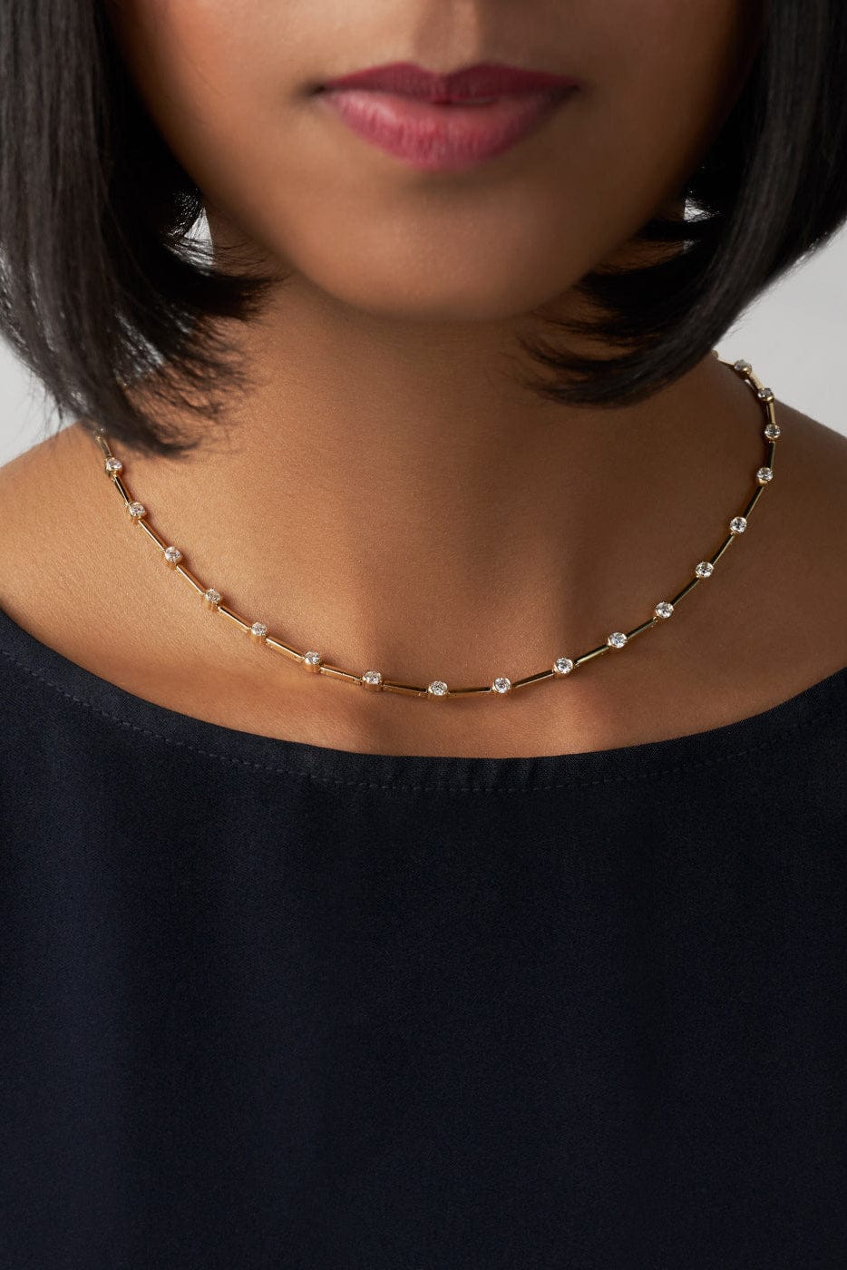 MELISSA KAYE-Diamond Zea Linked Necklace-YELLOW GOLD