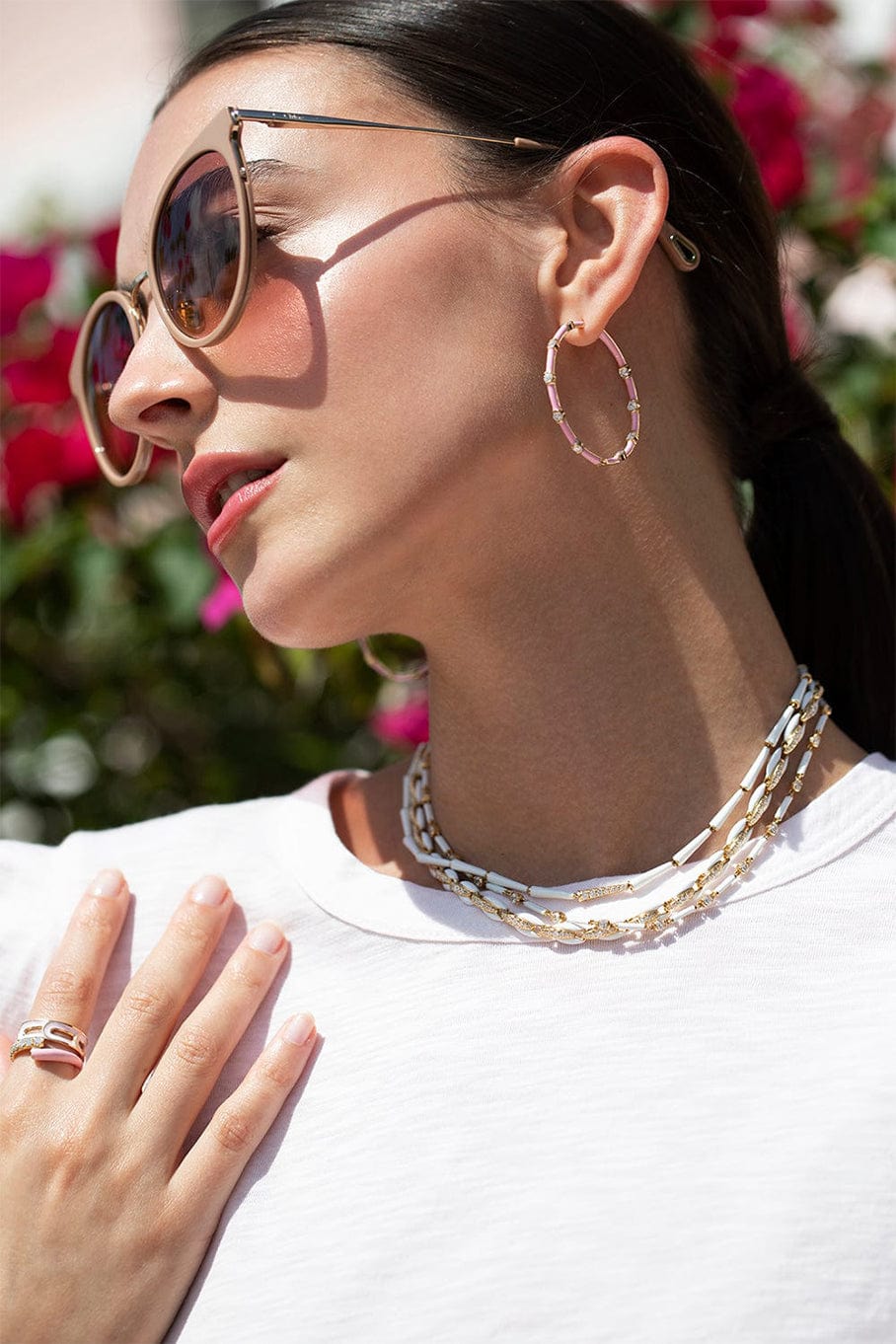 MELISSA KAYE-Lola Linked White Enamel and Diamond Necklace-YELLOW GOLD