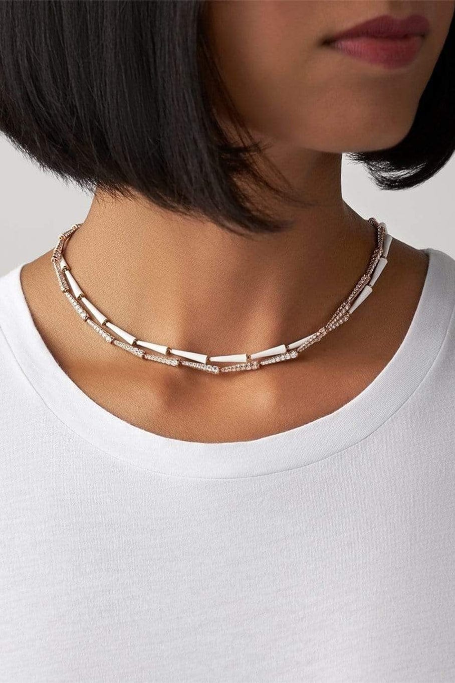 MELISSA KAYE-Lola Linked White Enamel and Diamond Necklace-YELLOW GOLD