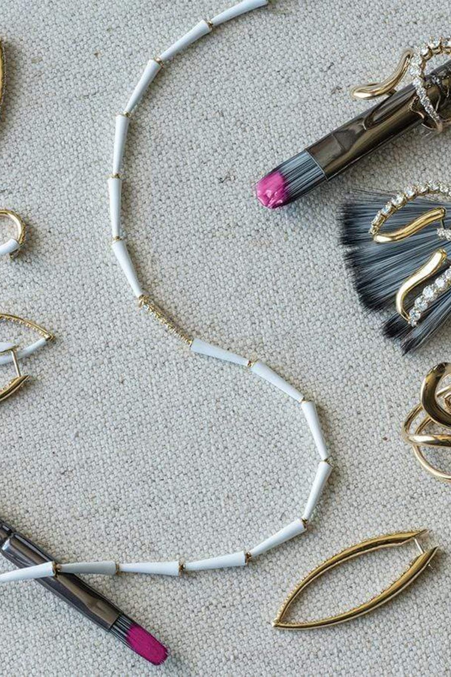 MELISSA KAYE-Lola Linked White Enamel and Diamond Necklace-YELLOW GOLD