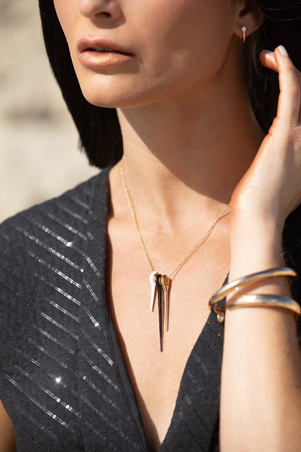 MELISSA KAYE-Lola Trio Necklace-YELLOW GOLD
