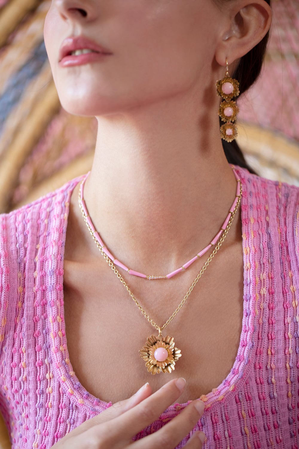 MELISSA KAYE-Marissa Pink Lola Linked Necklace-YELLOW GOLD
