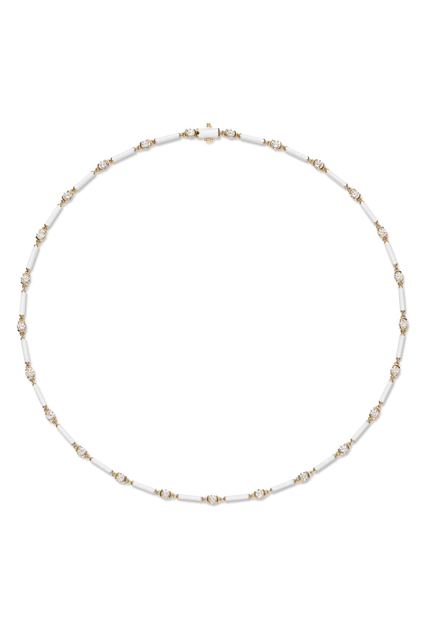 MELISSA KAYE-White Enamel Zea Linked Necklace-YELLOW GOLD