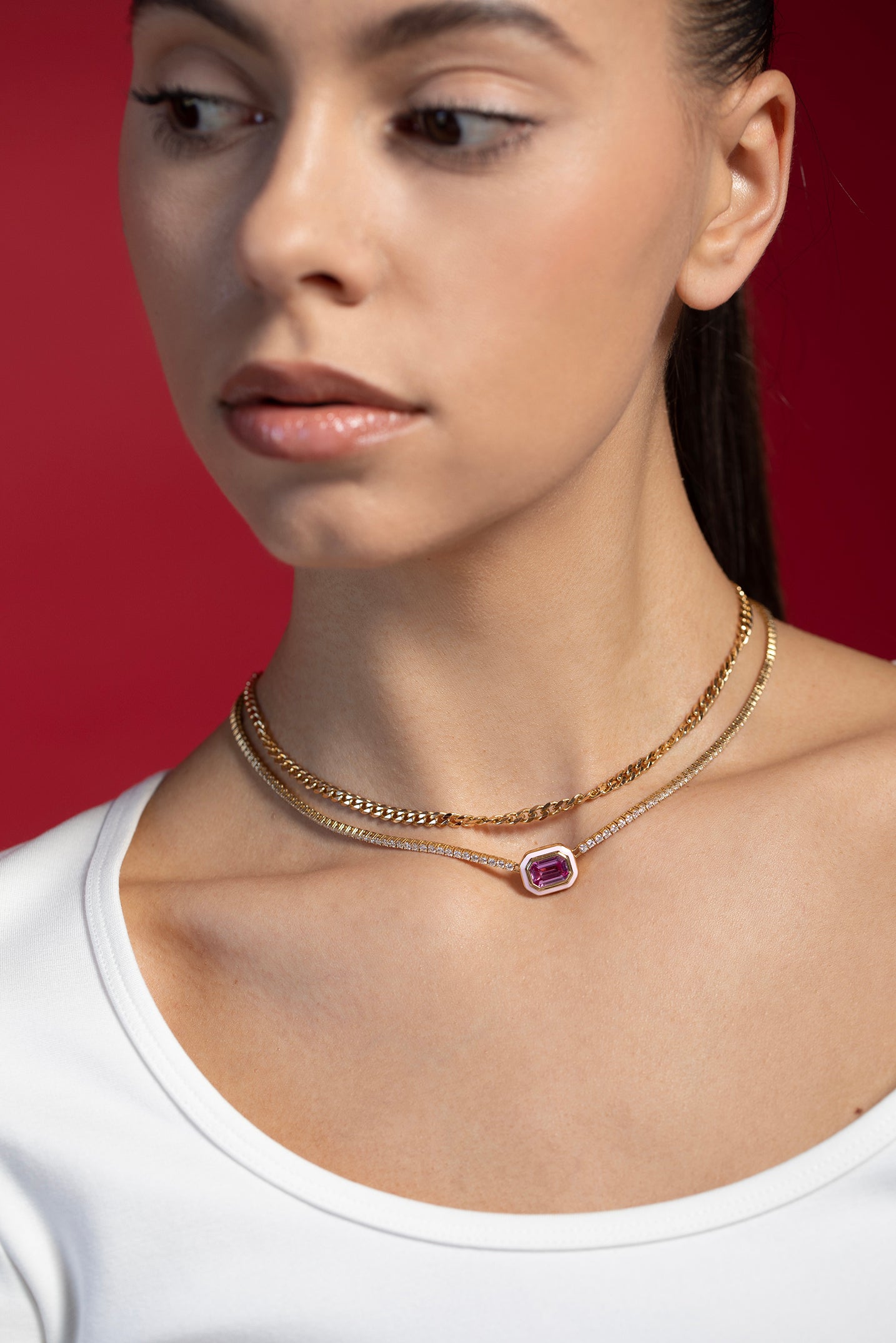 MELISSA KAYE-Lenox Pendant - Pink Sapphire-YELLOW GOLD