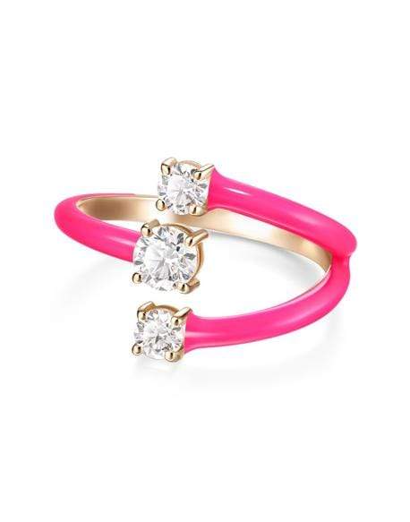 MELISSA KAYE-Aria Pink Enamel and Diamond Moon Ring-ROSE GOLD