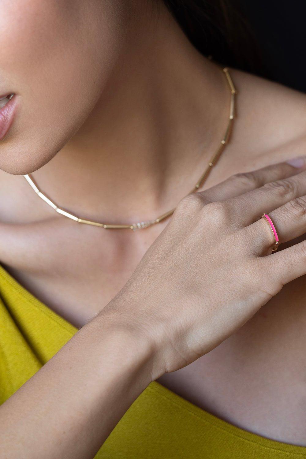 MELISSA KAYE-Neon Pink Enamel Lenox Ring-ROSE GOLD