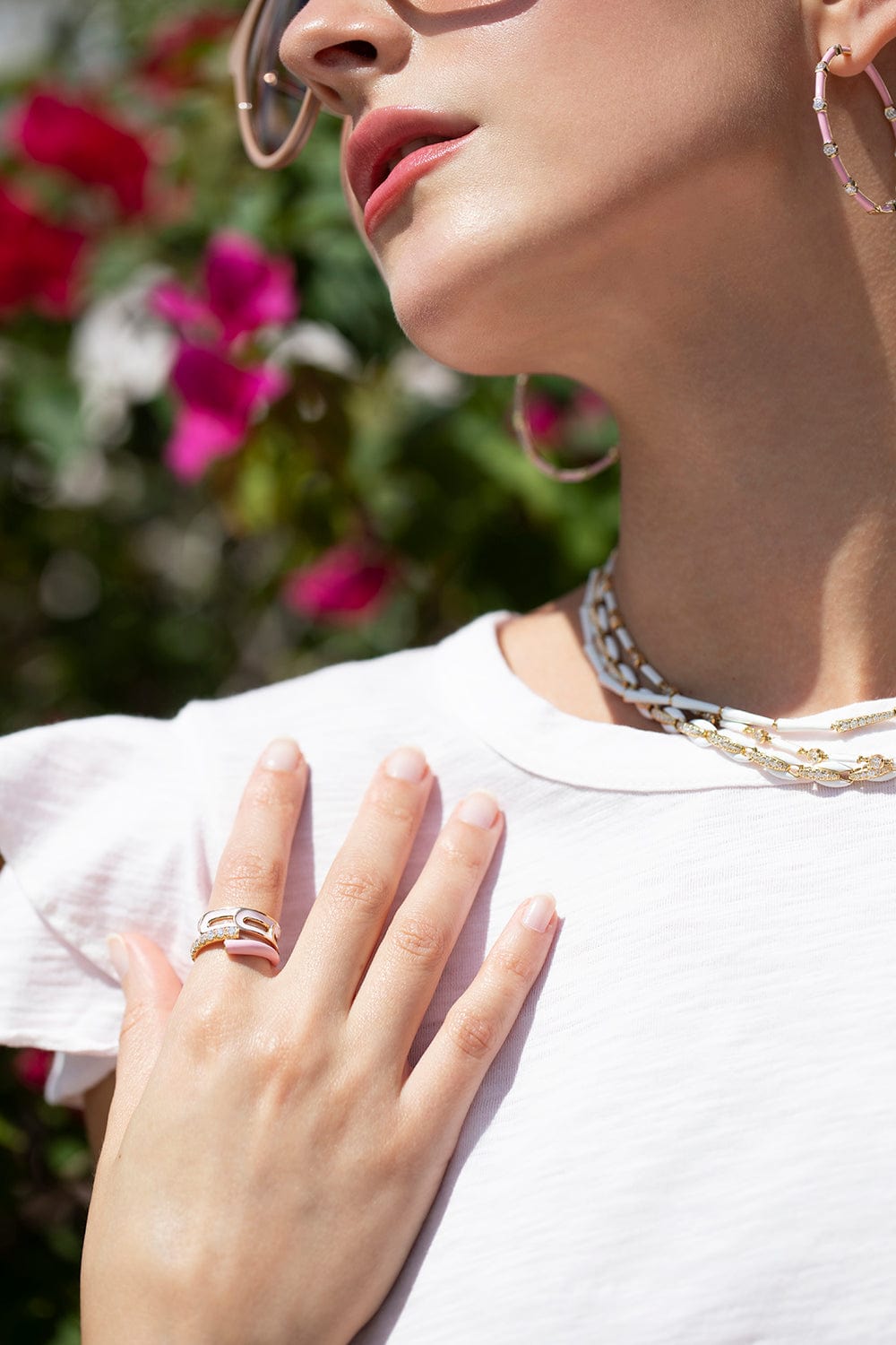 MELISSA KAYE-Pastel Pink Enamel Kira Ring-ROSE GOLD