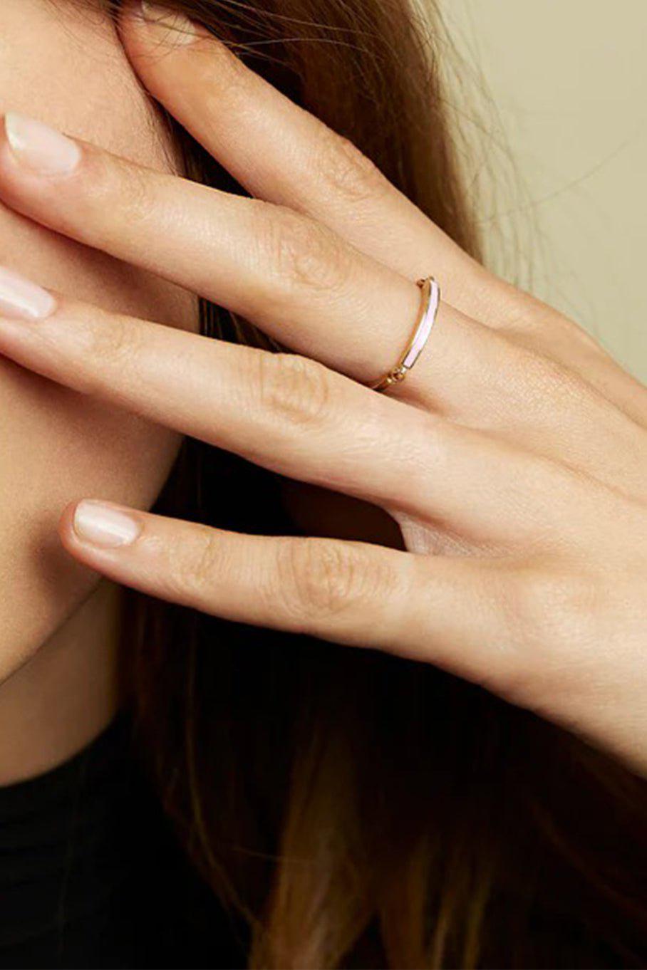 MELISSA KAYE-Pastel Pink Enamel Lenox Ring-ROSE GOLD