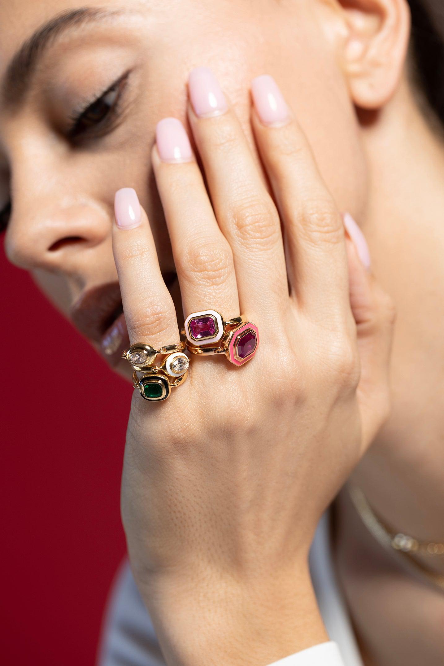 MELISSA KAYE-Lenox Ring - Emerald-YELLOW GOLD