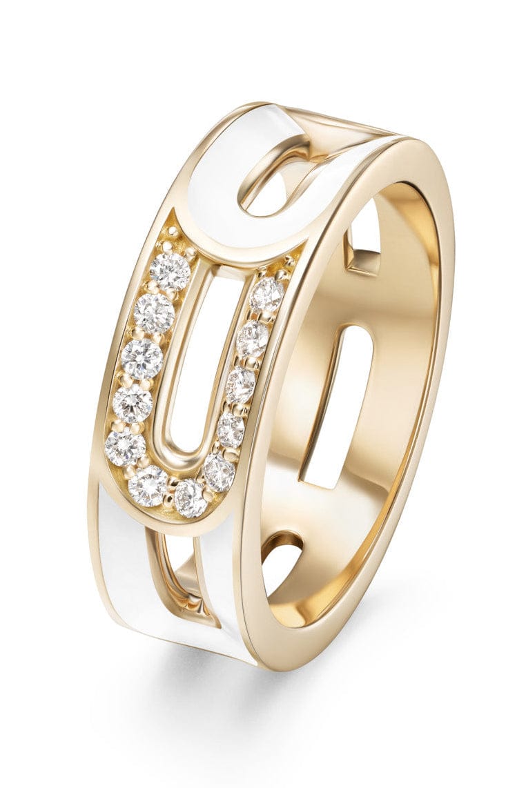 MELISSA KAYE-White Enamel Kira Ring-YELLOW GOLD