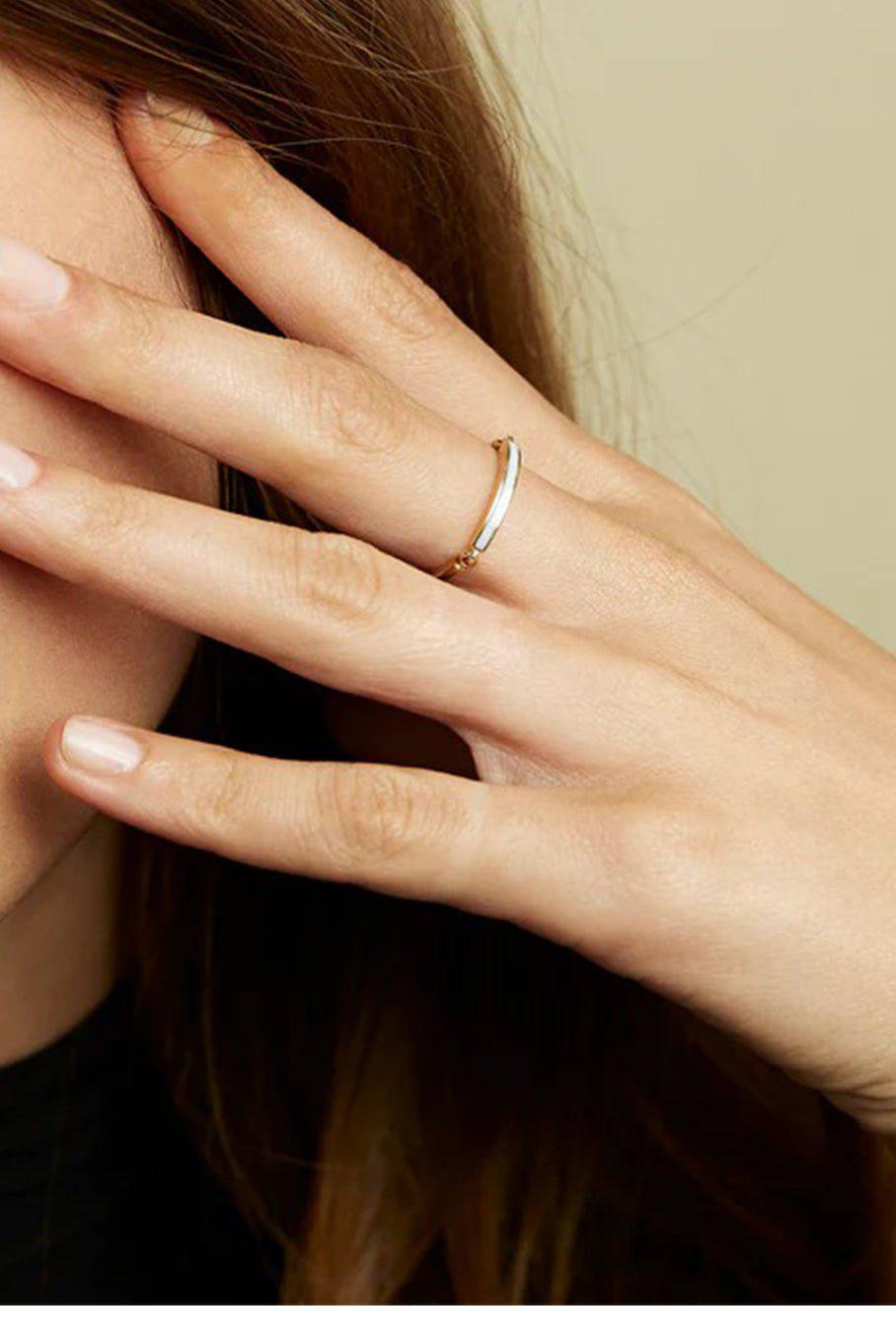 MELISSA KAYE-White Enamel Lenox Ring-YELLOW GOLD