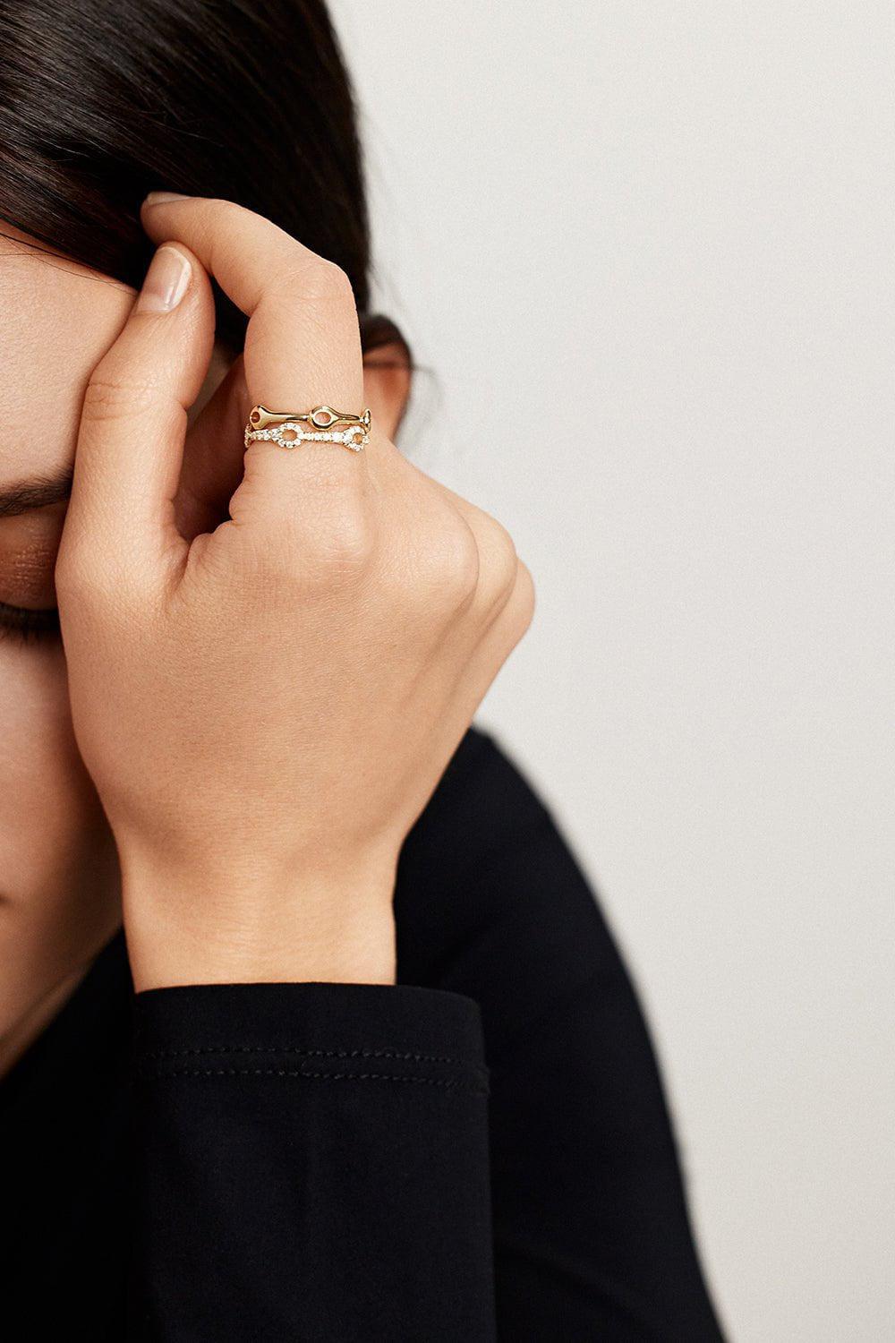 MELISSA KAYE-Mini Lola Diamond Needle Ring-YELLOW GOLD