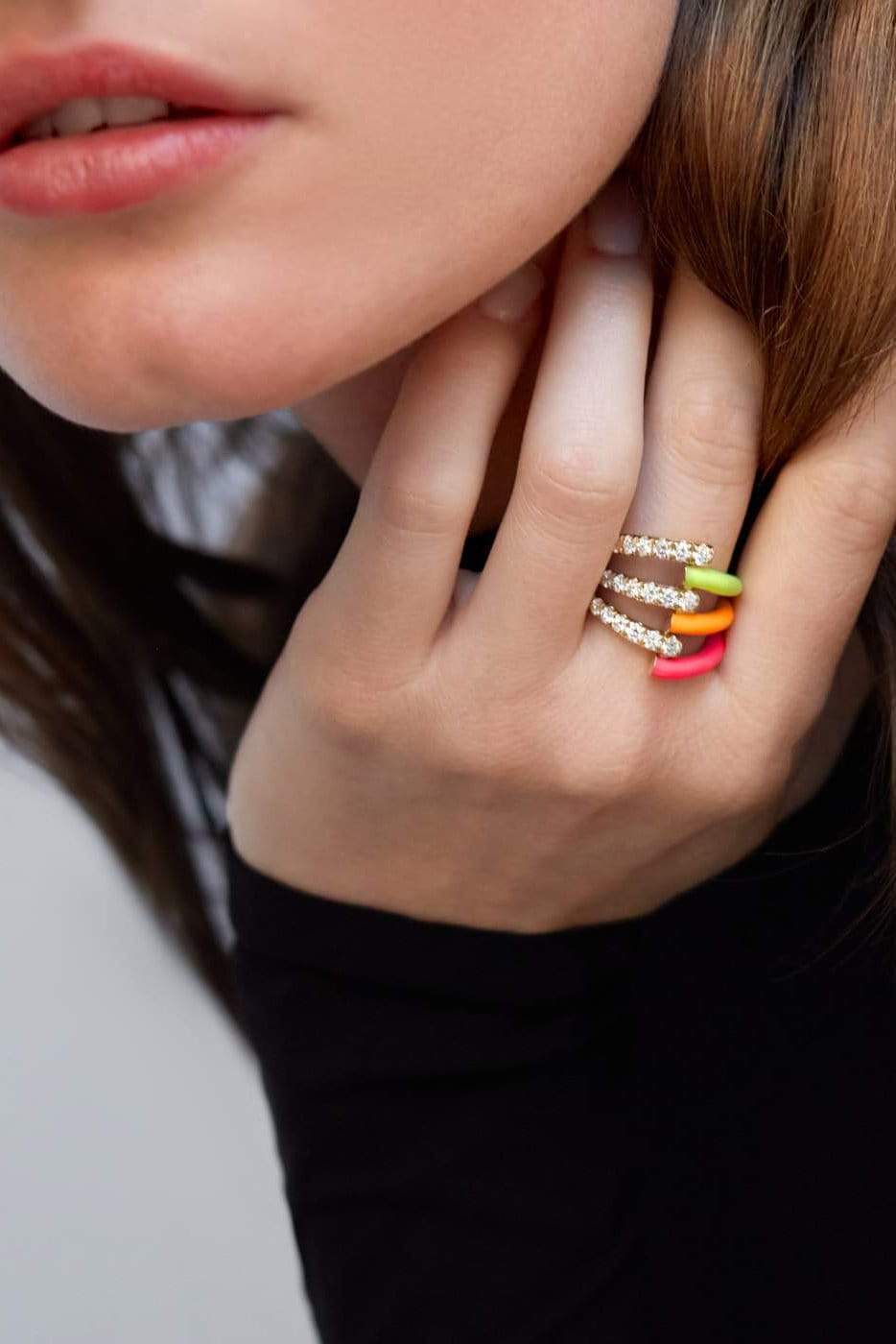 MELISSA KAYE-Neon Lola Triple Ring-YELLOW GOLD