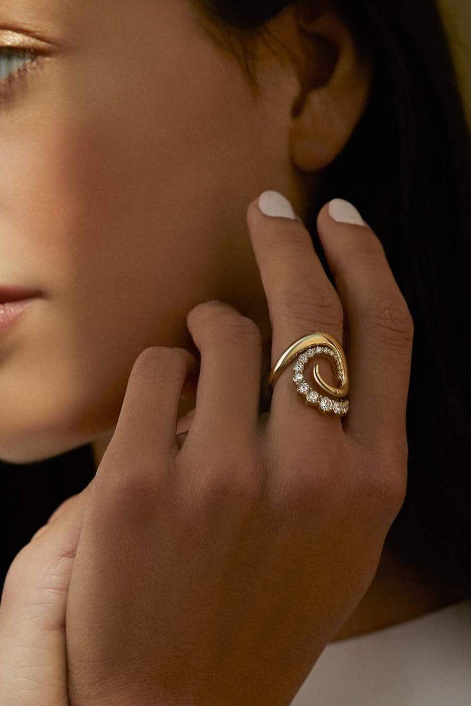 MELISSA KAYE-Partial Diamond Riley Ring-YELLOW GOLD