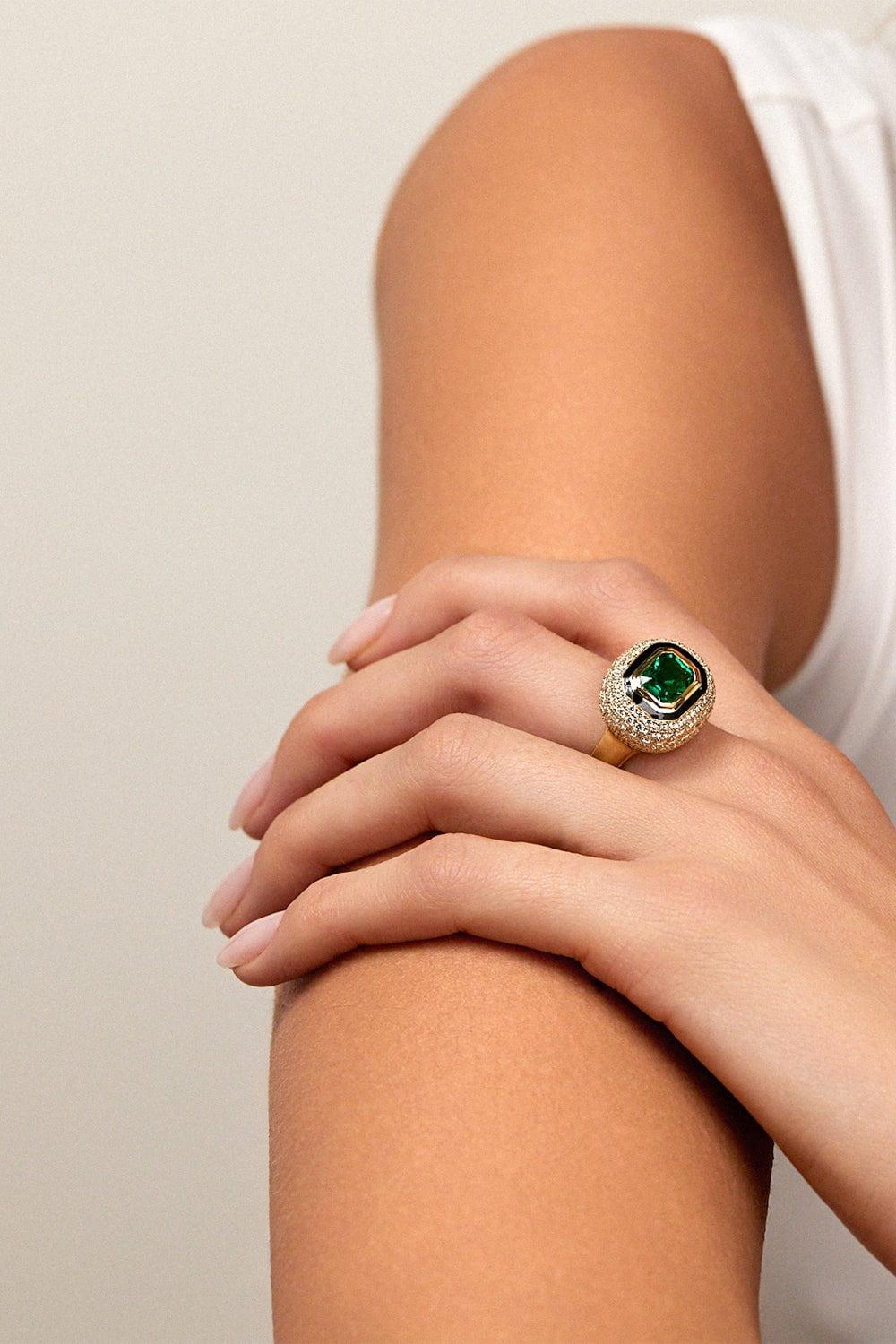 MELISSA KAYE-Lenox Emerald Bubble Ring-YELLOW GOLD