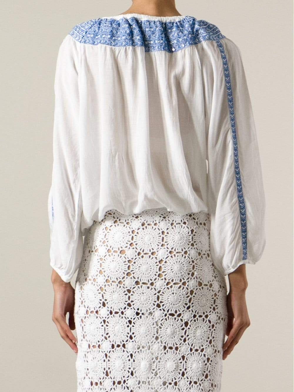 MELISSA ODABASH-Patty Shoulder Detail Tunic Top-WHT/BLUE