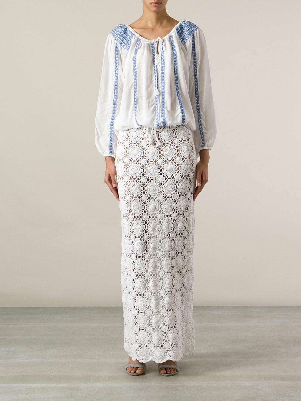 MELISSA ODABASH-Patty Shoulder Detail Tunic Top-WHT/BLUE